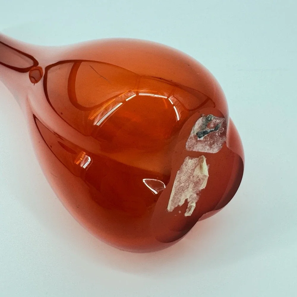 Vintage Red Orange Art Glass Vase Hand Blown Sculptural Flared Rim 12